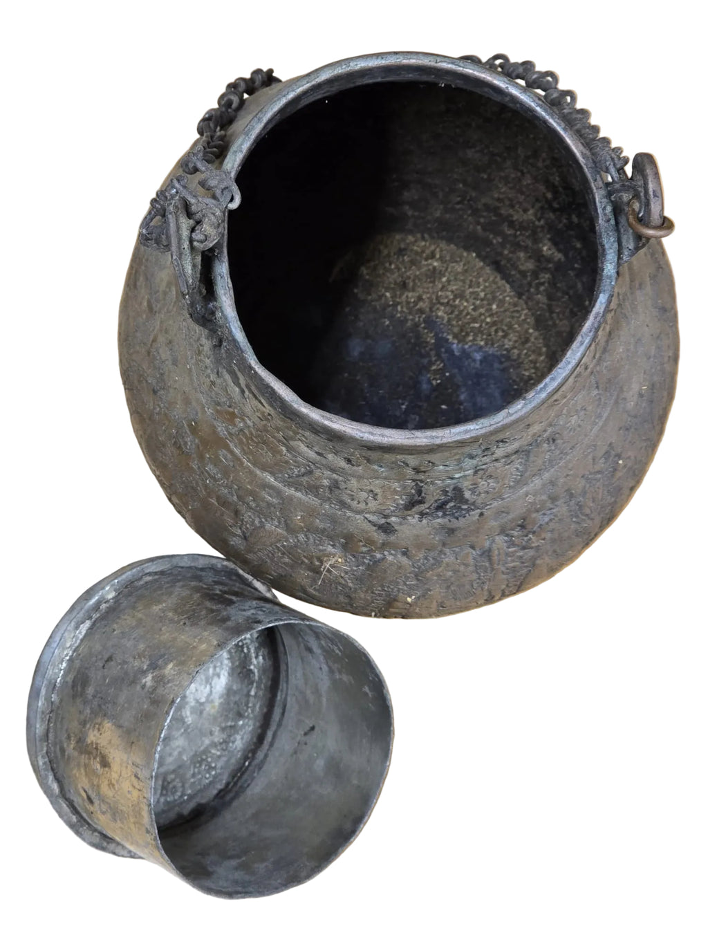 Antikes Orientalisches Metallgefass mit Deckel und Kette