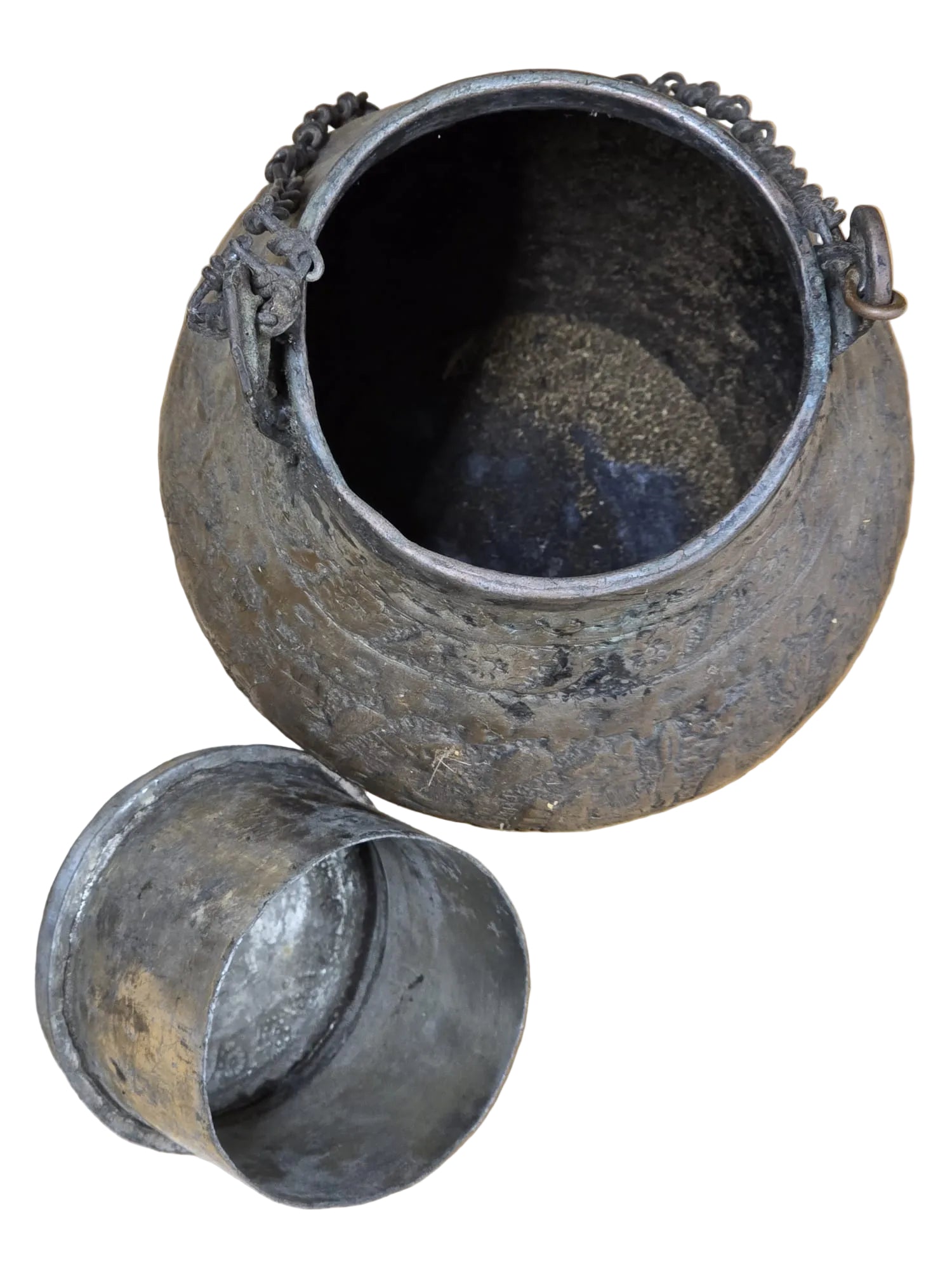 Antikes Orientalisches Metallgefass mit Deckel und Kette
