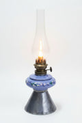 Antike Petroleumlampe Blau Porzellan Blumendekor