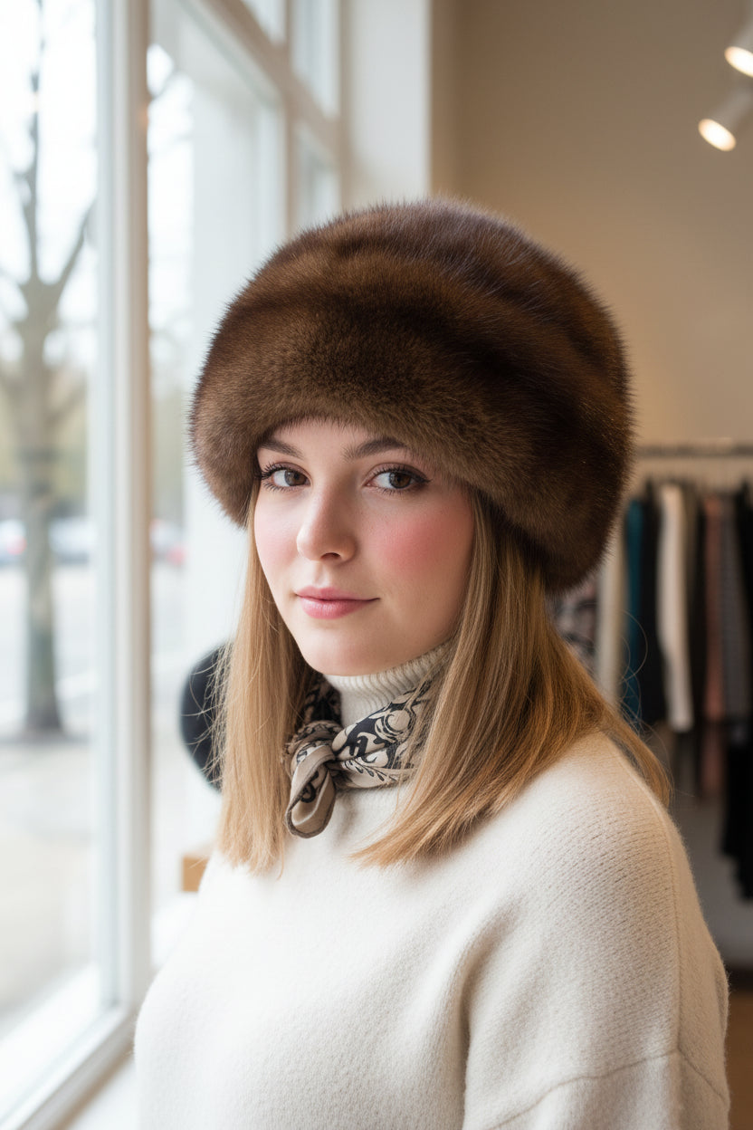 Luxury Vintage Fur Hat Dark Brown