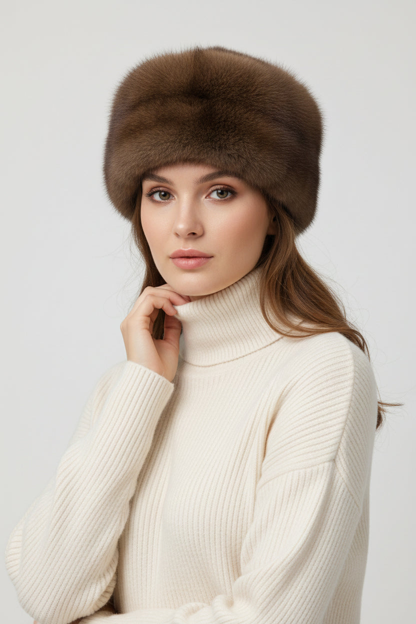 Luxury Vintage Fur Hat Grey Brown