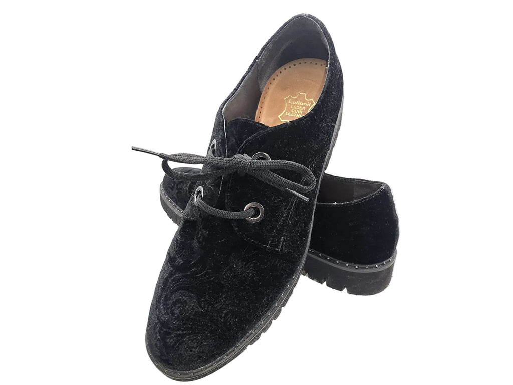 Gabor Samt-Schnürschuh Schwarz Gr. 8½ — Blumenprägung
