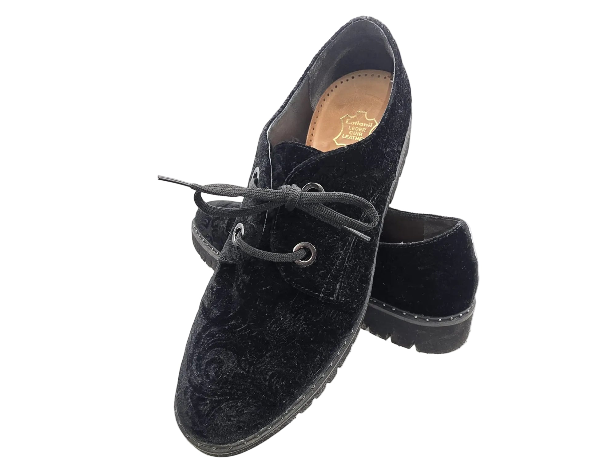 Gabor Samt-Schnürschuh Schwarz Gr. 8½ — Blumenprägung