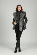Softy Collection Lederjacke mit Pelzbesatz — Schwarz/Silber Gr. S