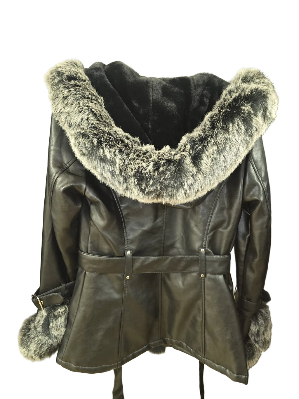 Softy Collection Lederjacke mit Pelzbesatz — Schwarz/Silber Gr. S