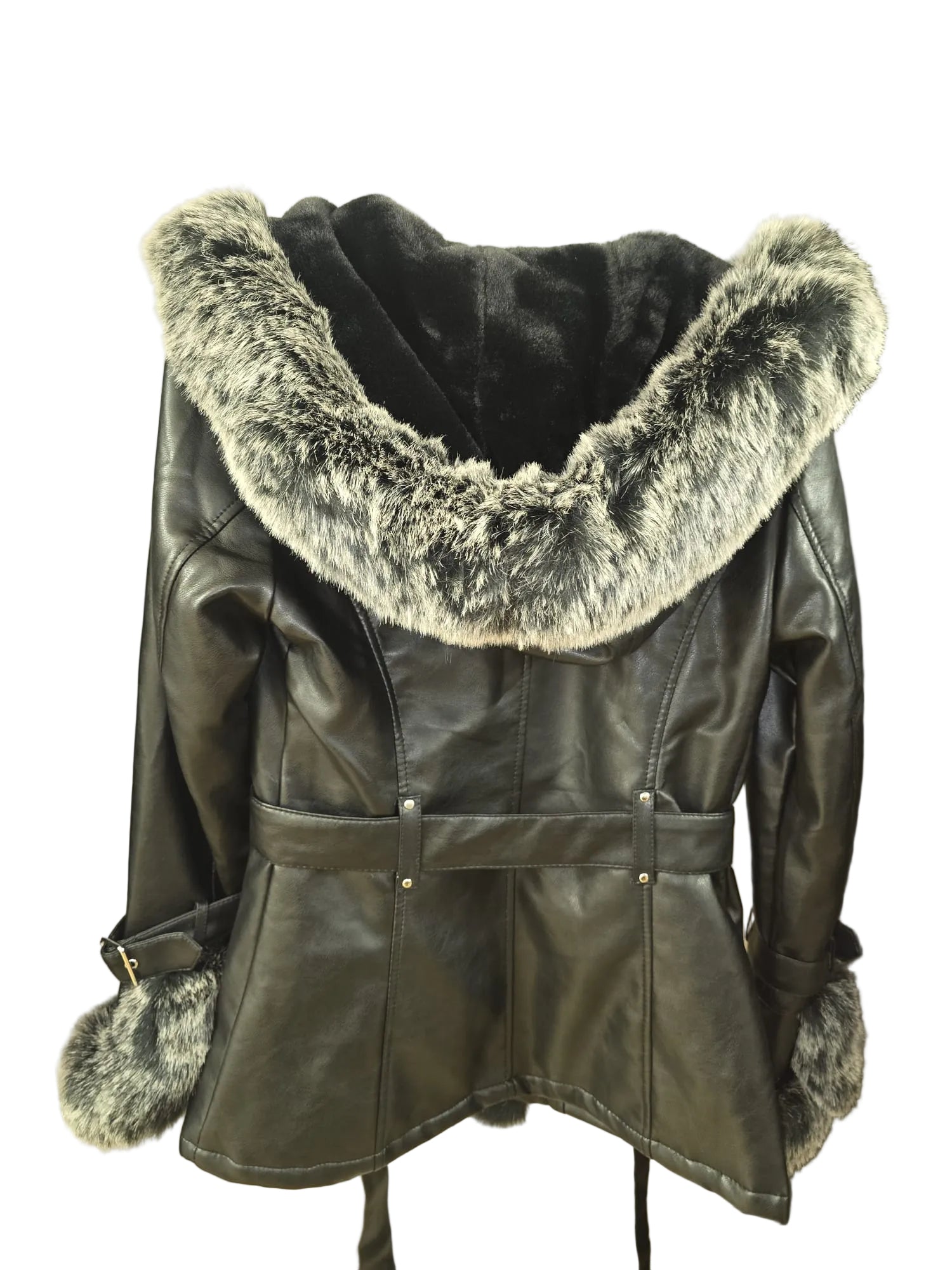 Softy Collection Lederjacke mit Pelzbesatz — Schwarz/Silber Gr. S