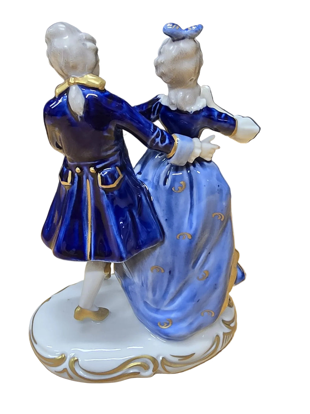 Volkstedt Porzellan — Galantes Paar Rokoko Blau-Gold