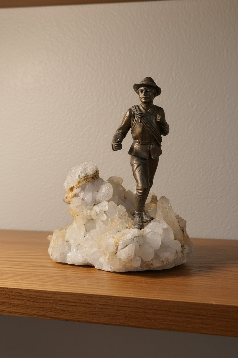 Der Wanderer — Bronzefigur auf Bergkristall