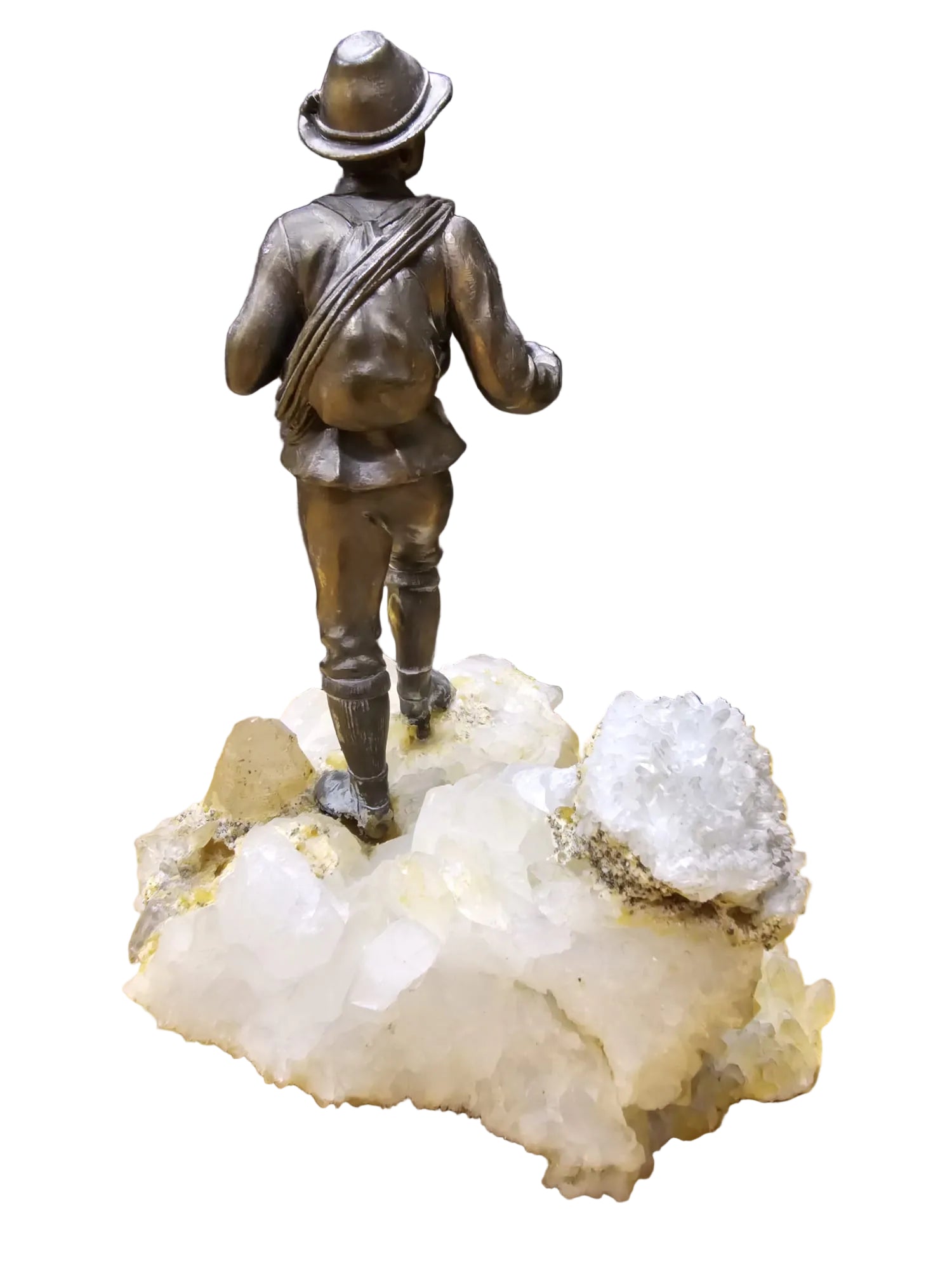 Der Wanderer — Bronzefigur auf Bergkristall