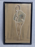 Vintage Ballerina Zeichnung im Rahmen – Signiert – 1924 – Handgemaltes Portrait