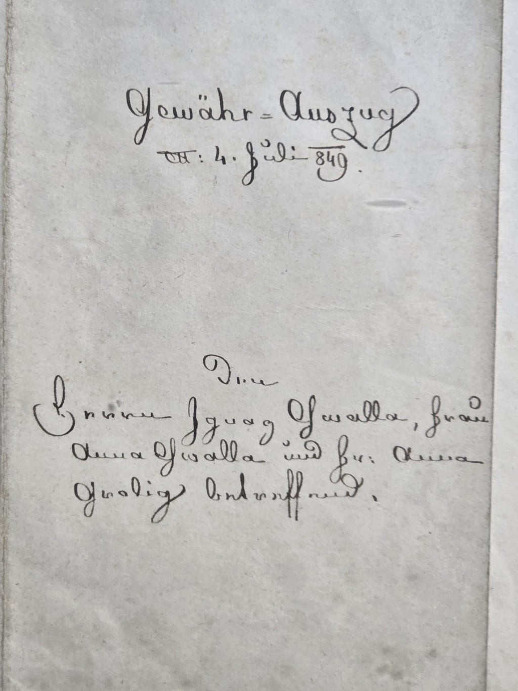Antikes deutsches handgeschriebenes Dokument von 1849