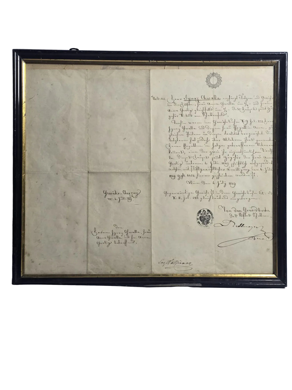 Antikes deutsches handgeschriebenes Dokument von 1849