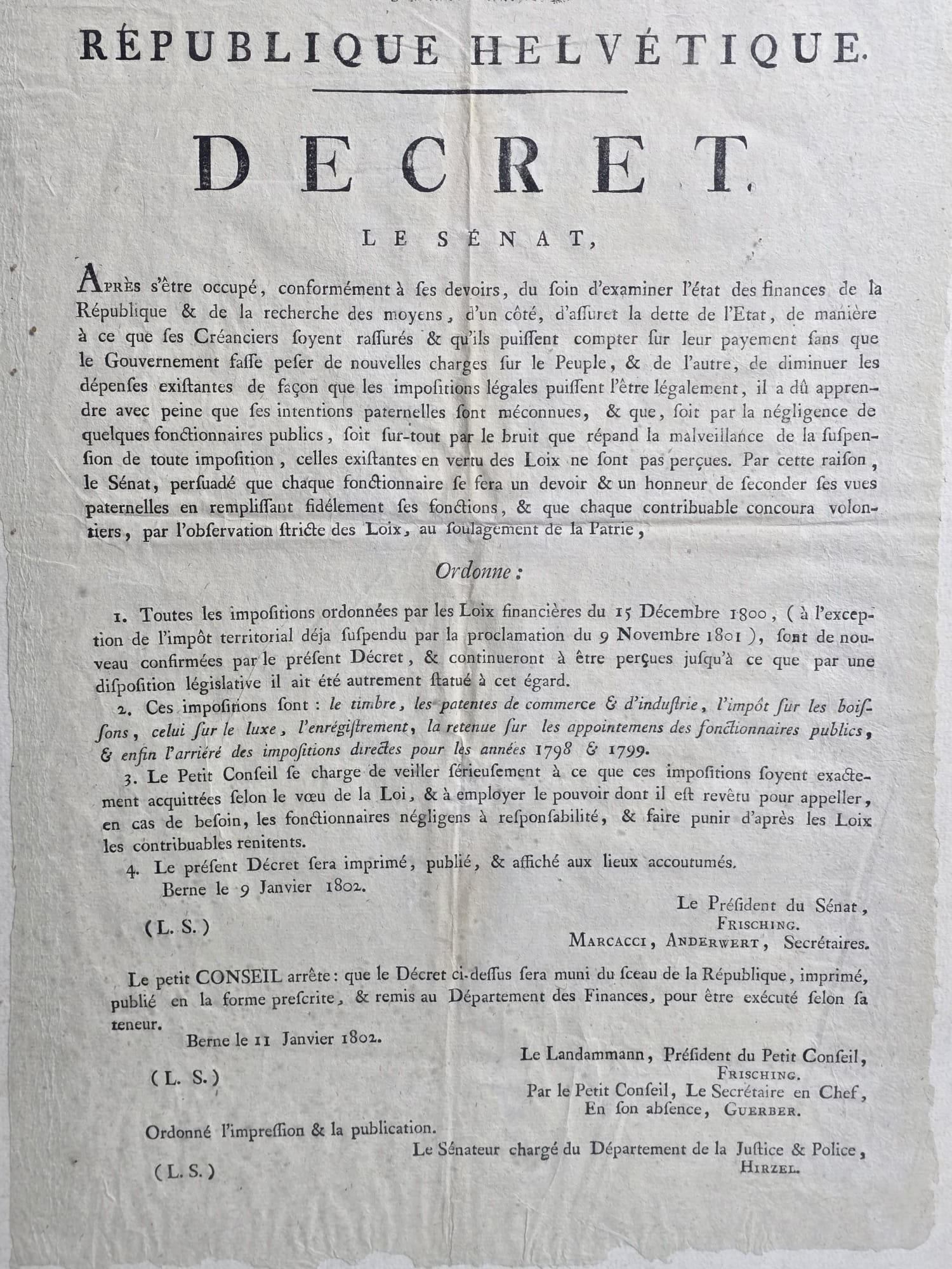 Helvetische Republik Dekret Bern 1802