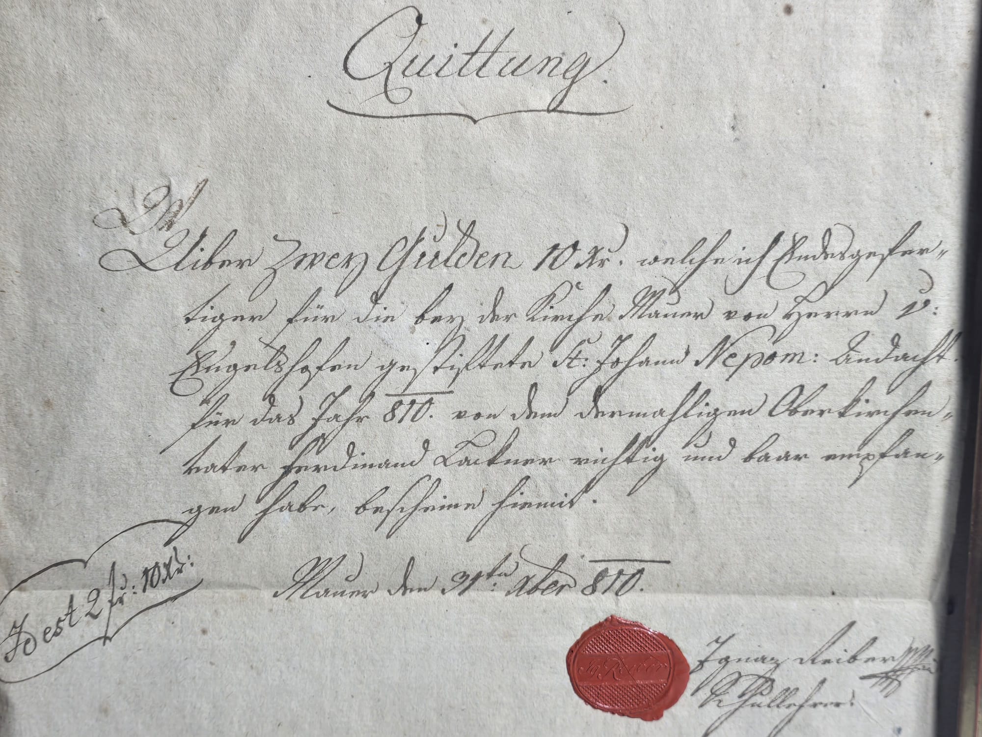 Kirchenquittung Rotsiegel Handschrift 1810