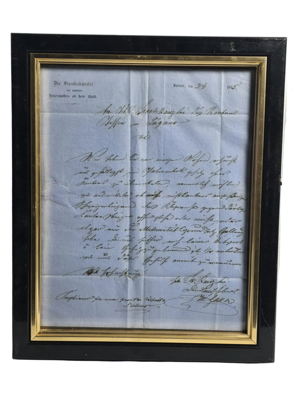Standeskanzlei Obwalden Sarnen Originalbrief Lugano 1865