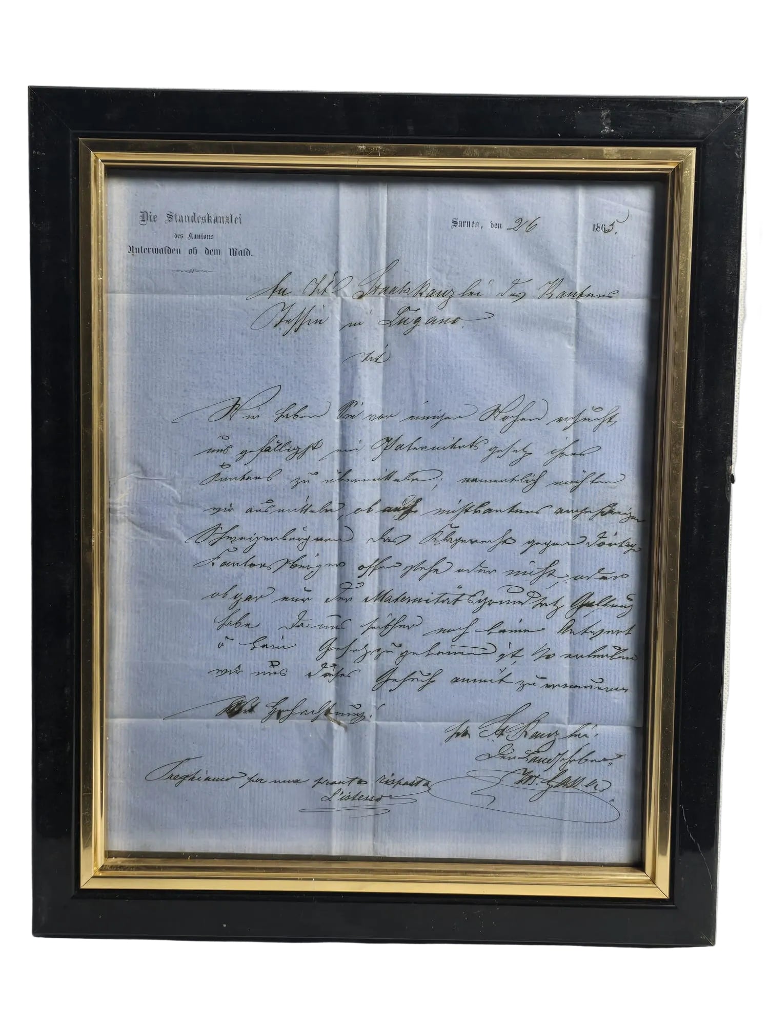Standeskanzlei Obwalden Sarnen Originalbrief Lugano 1865