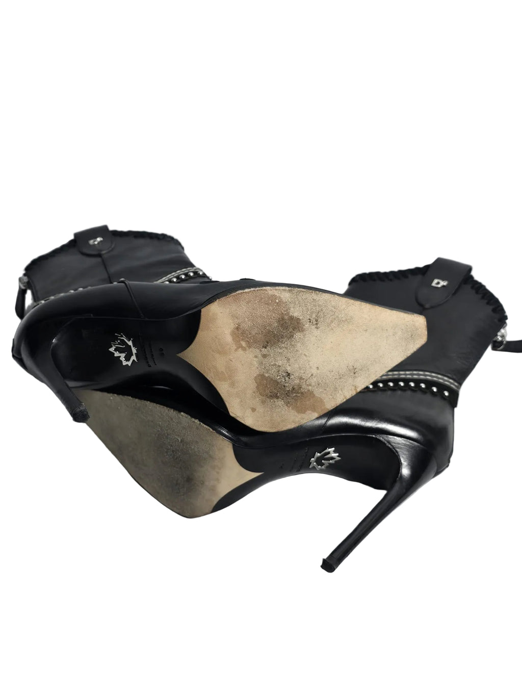 Dsquared2 Leder-Stiefeletten Cowboy-Style Stiletto Schwarz Gr. 39