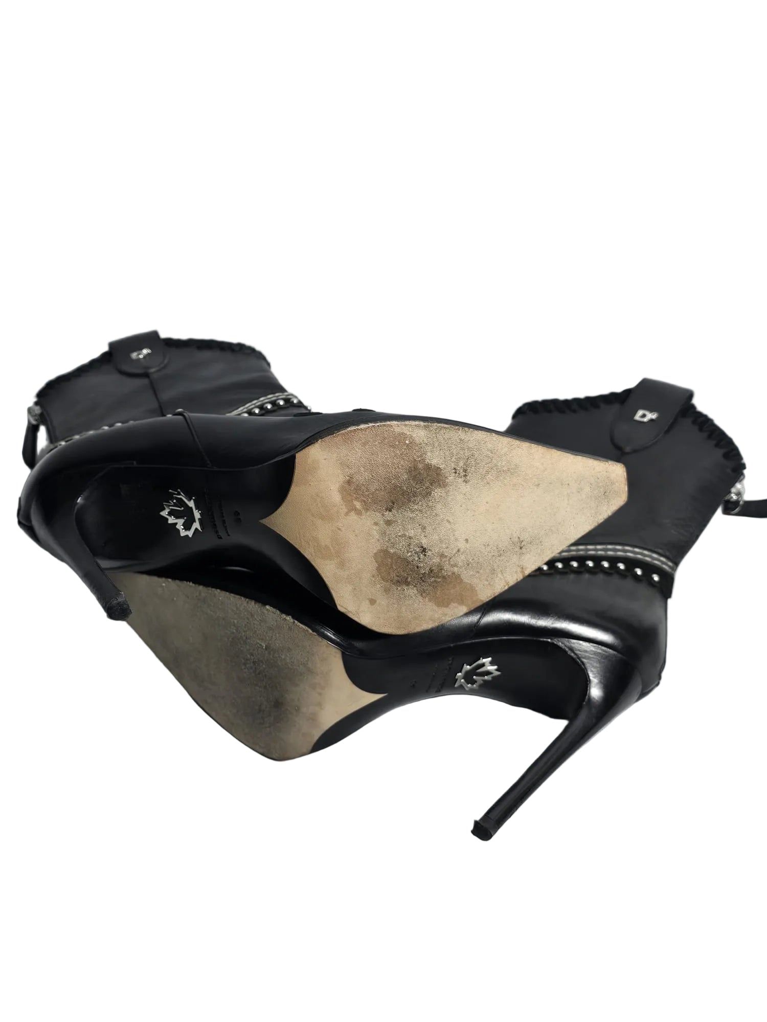 Dsquared2 Leder-Stiefeletten Cowboy-Style Stiletto Schwarz Gr. 39