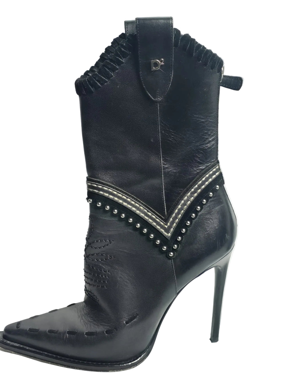 Dsquared2 Leder-Stiefeletten Cowboy-Style Stiletto Schwarz Gr. 39
