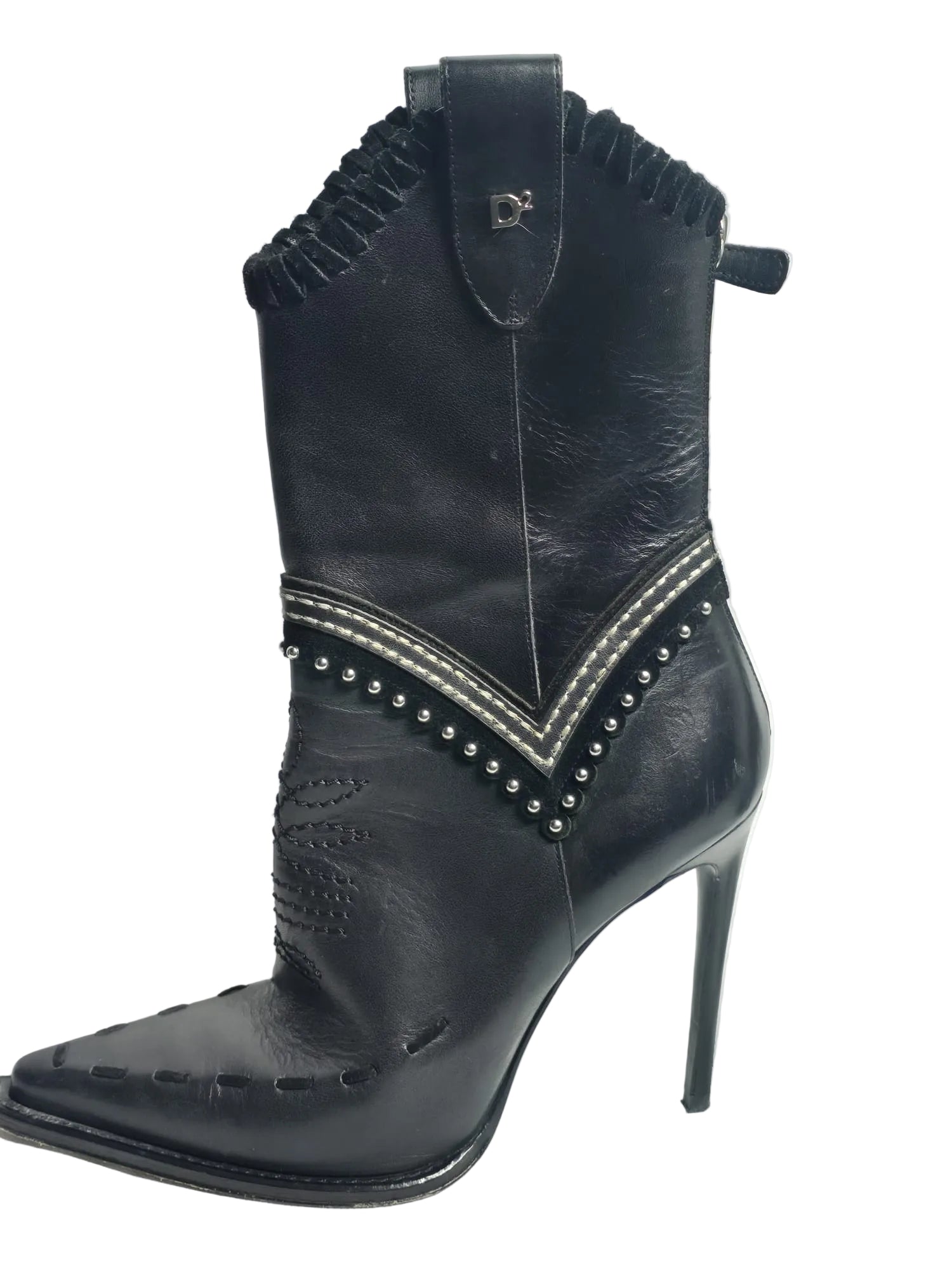 Dsquared2 Leder-Stiefeletten Cowboy-Style Stiletto Schwarz Gr. 39