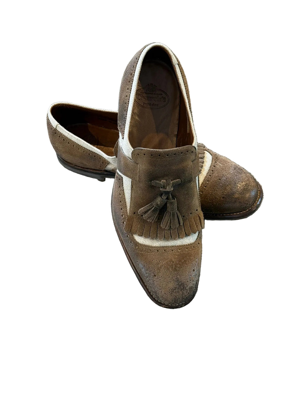 Church's English Shoes Tassel Kiltie Loafer Suede-Canvas Beige