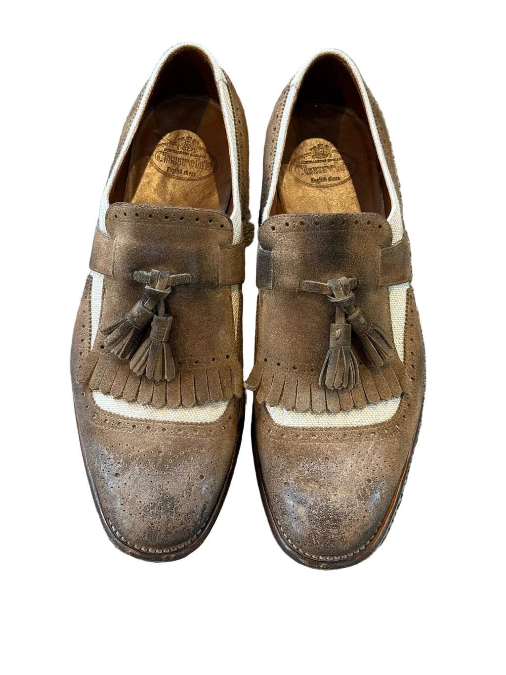 Church's English Shoes Tassel Kiltie Loafer Suede-Canvas Beige