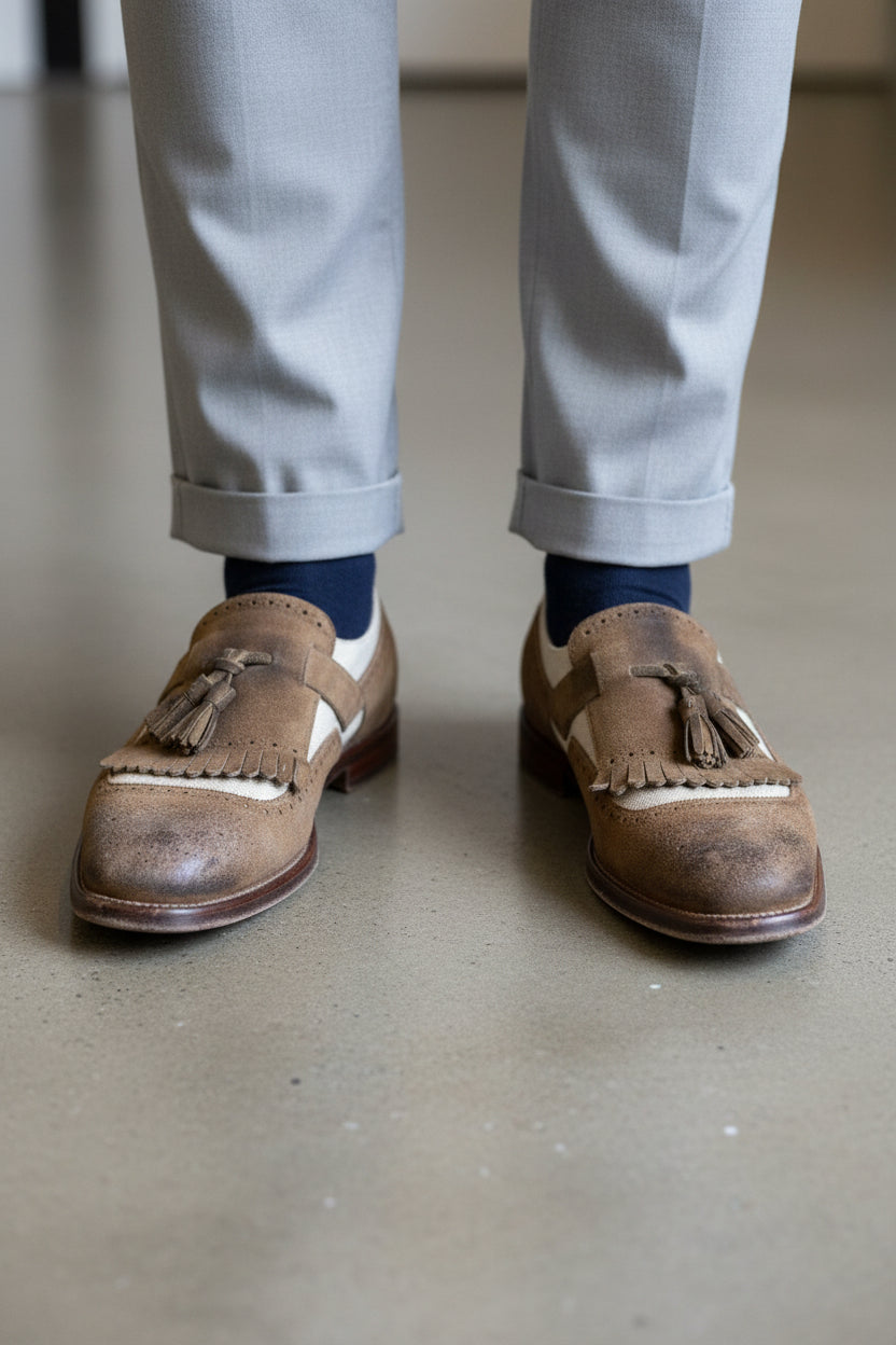 Church's English Shoes Tassel Kiltie Loafer Suede-Canvas Beige