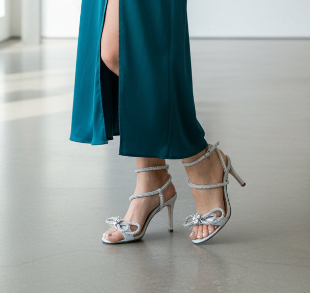 Mach & Mach Crystal Bow Flat Sandal Silber — Gr. 38