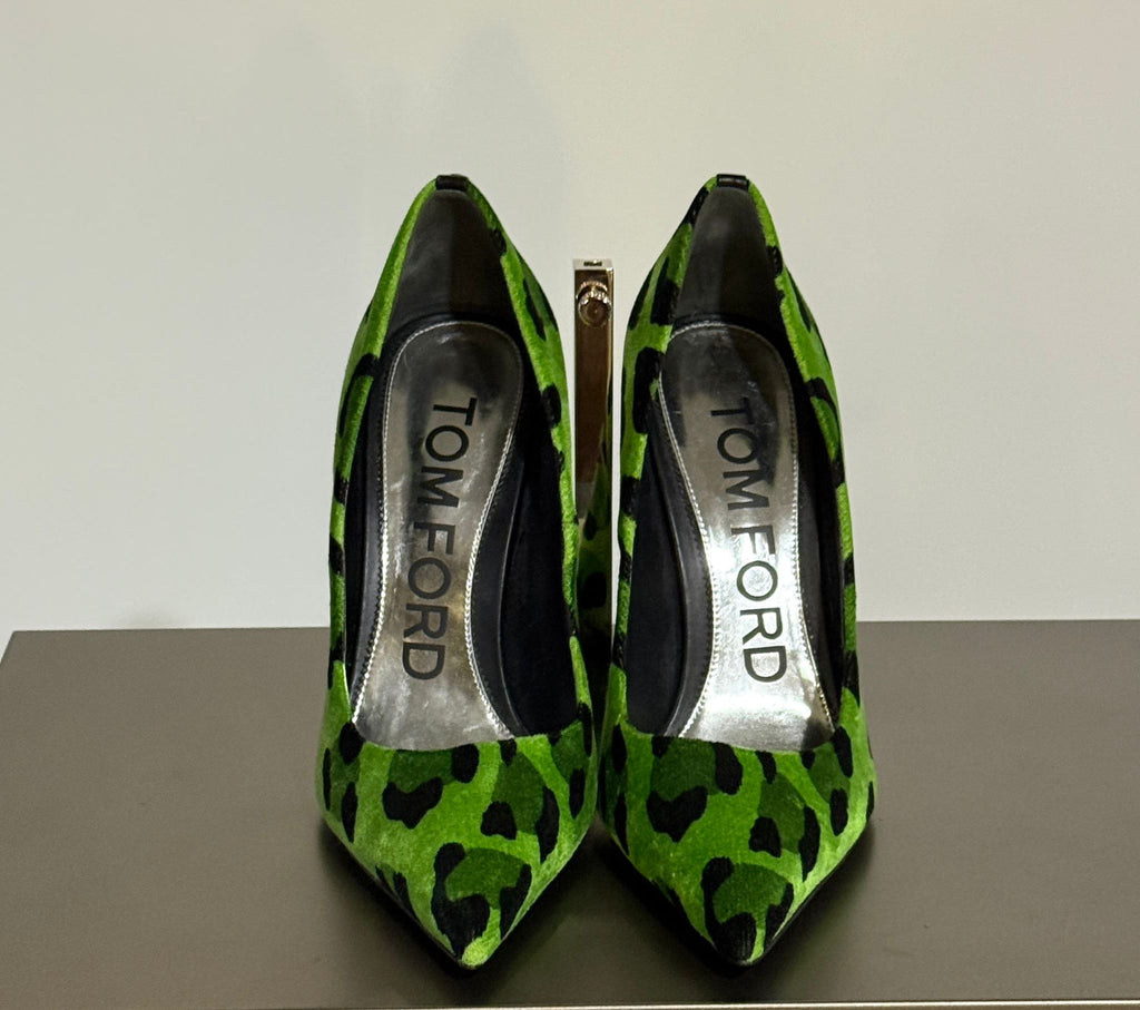 Tom Ford Leopard Velvet Stiletto Pump Grün-Schwarz