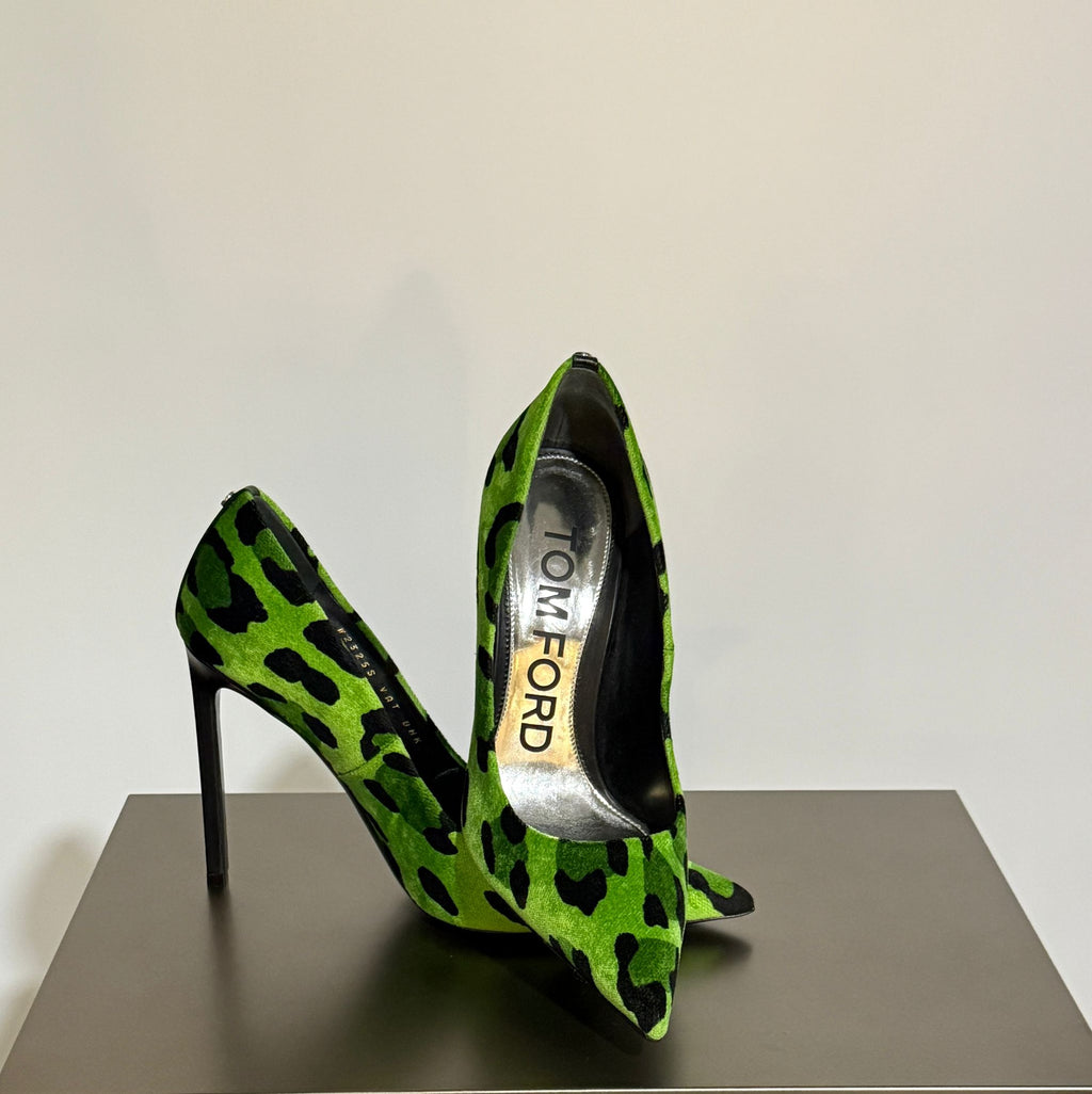 Tom Ford Leopard Velvet Stiletto Pump Grün-Schwarz