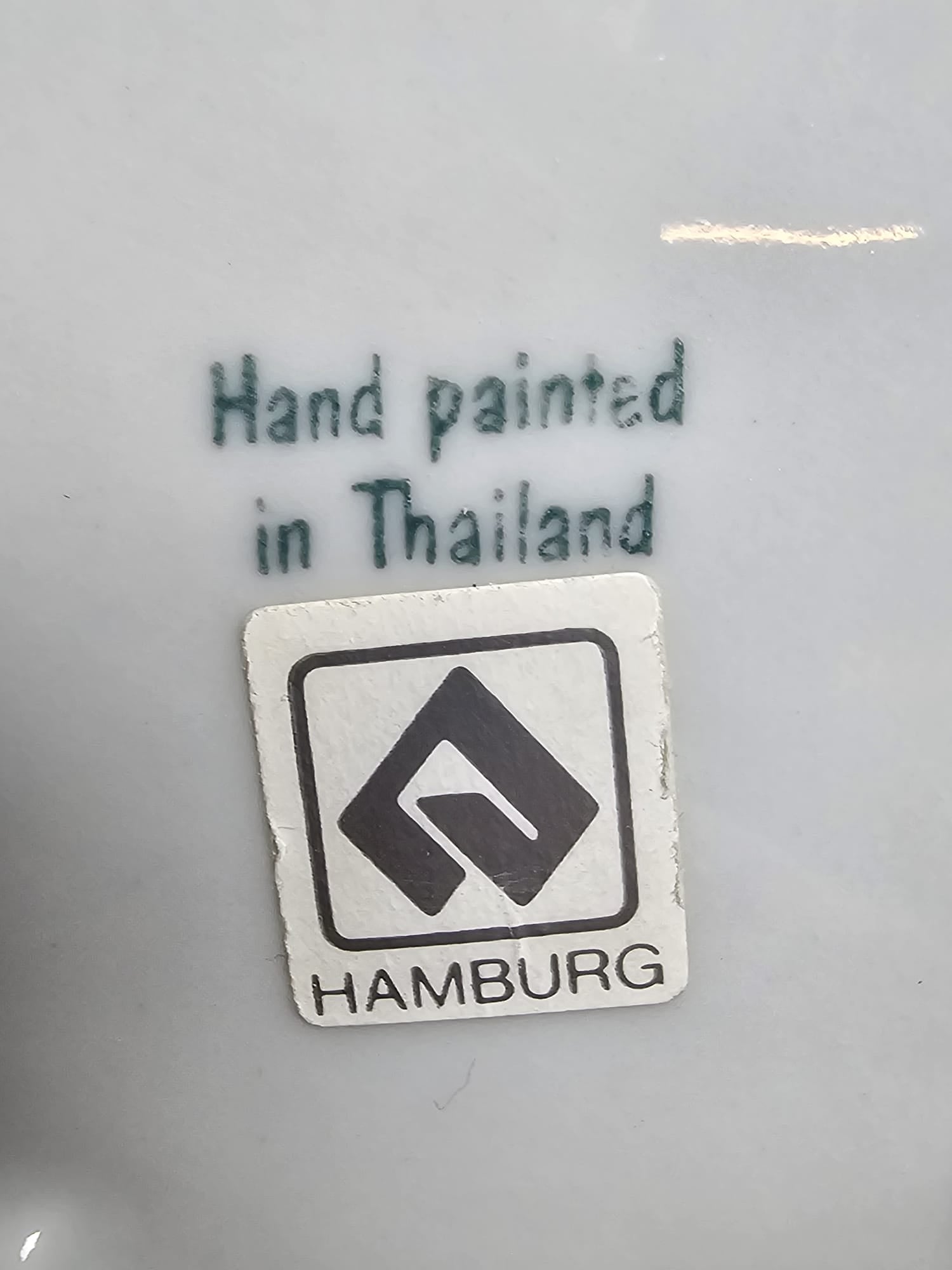 Porzellan Teedose Sechseckig Handgemalt Thailand — Grün-Gold Lotusdekor mit Deckel
