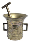 Antiker Apothekermörser Bronze mit Stössel — Barock Ornamentik Rechteckgriffe