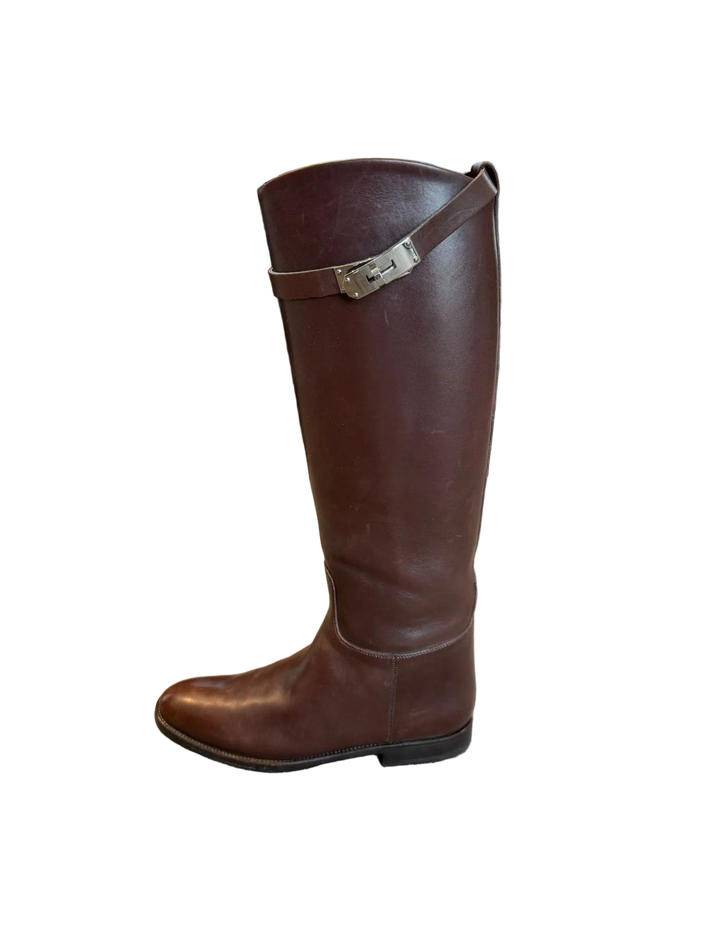 Hermès "Jumping" Reitstiefel Braun — Palladium-Schnalle