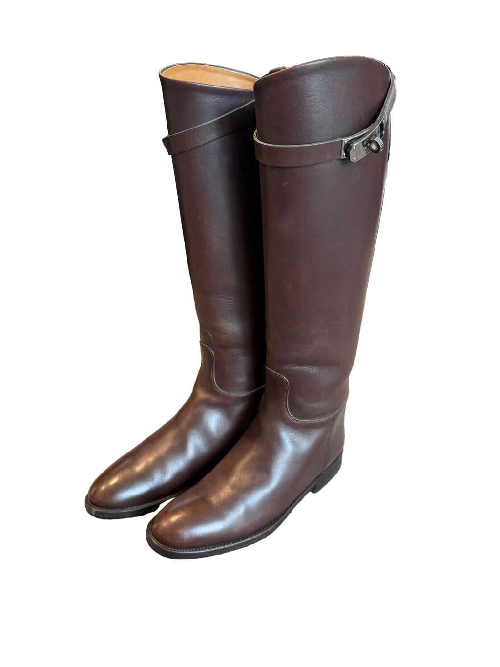 Hermès "Jumping" Reitstiefel Braun — Palladium-Schnalle
