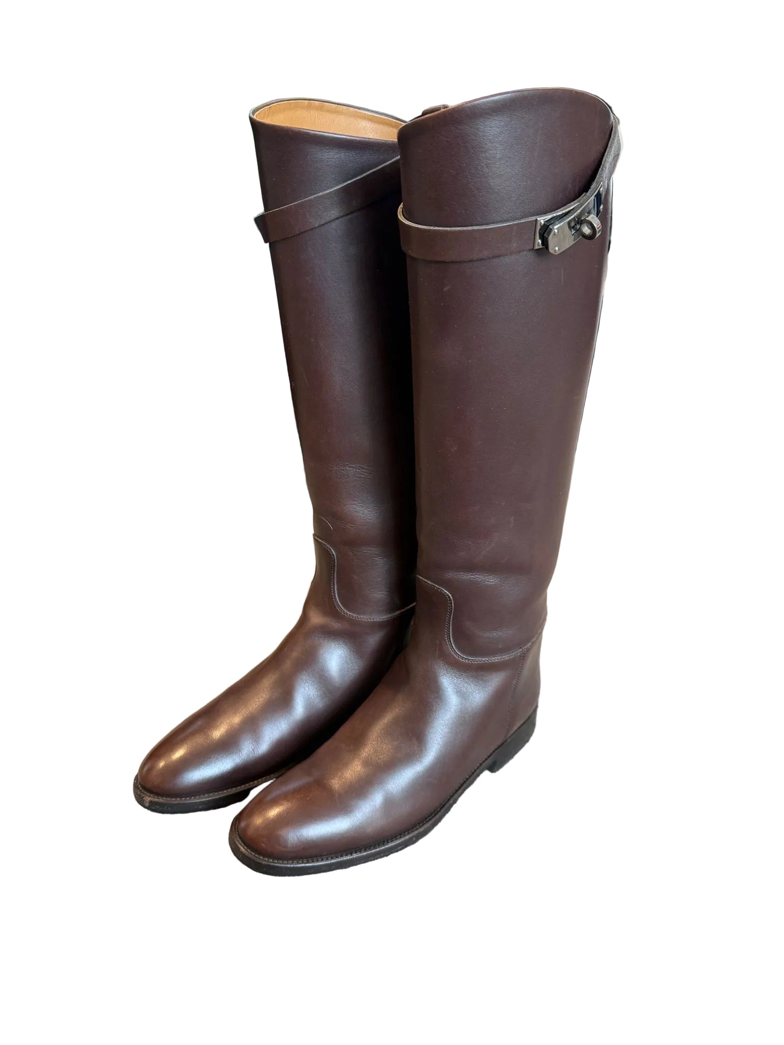 Hermès "Jumping" Reitstiefel Braun — Palladium-Schnalle