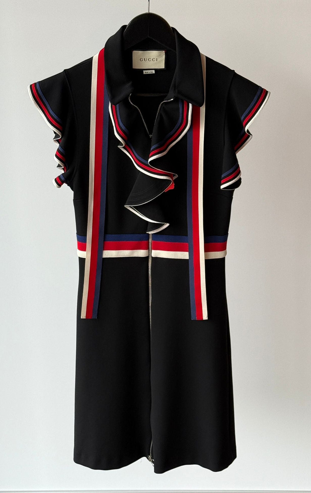 Gucci Web-Stripe Rüschenkleid