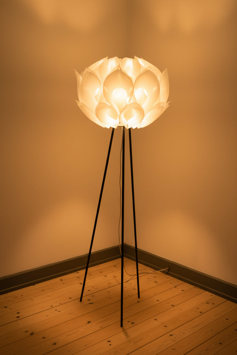 Vintage Blumen Stehlampe – Space Age Design, Weiss