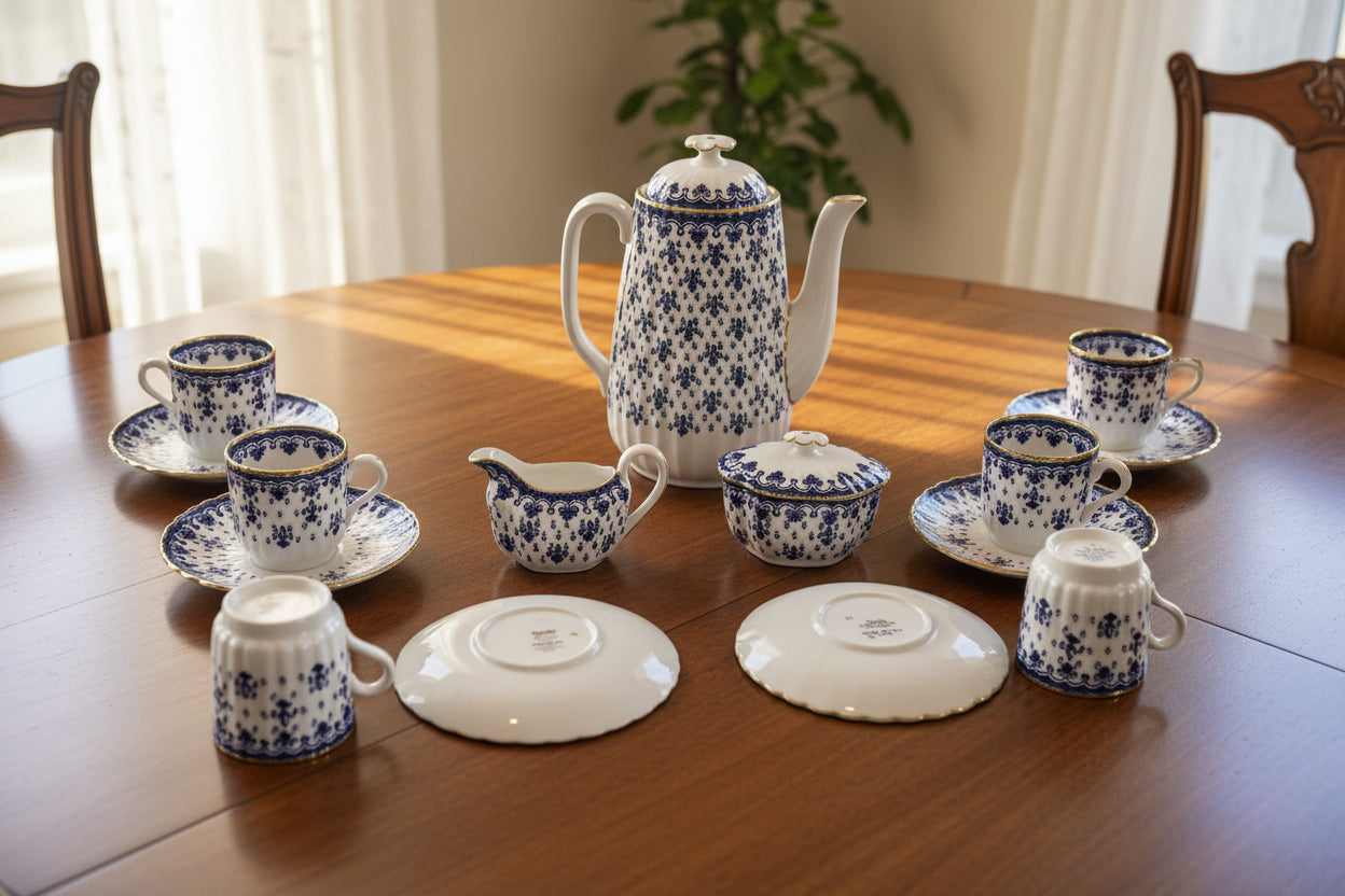 Spode Bone China England – Fleur de Lys Blue – Kaffeeservice