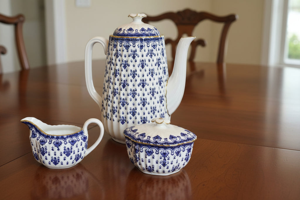 Spode Bone China England – Fleur de Lys Blue – Kaffeeservice