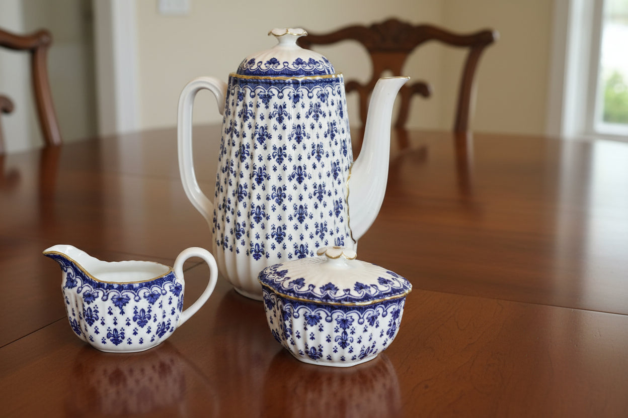 Spode Bone China England – Fleur de Lys Blue – Kaffeeservice