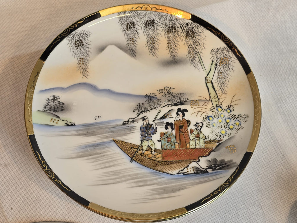 Japanisches Kutani Porzellan Teeservice – Handbemalte Geisha und Landschaftsszenen