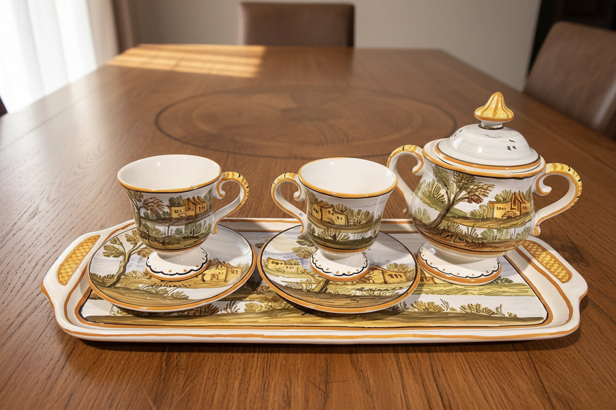 Castelli Majolika Italien – Handbemaltes Kaffeeservice fur 2 Personen