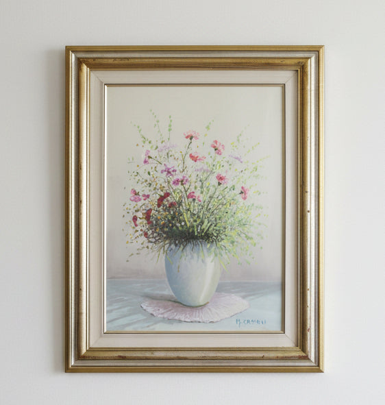 M. Cassani – Originales Olgemalde Blumenstilleben mit Vase – Handsigniert