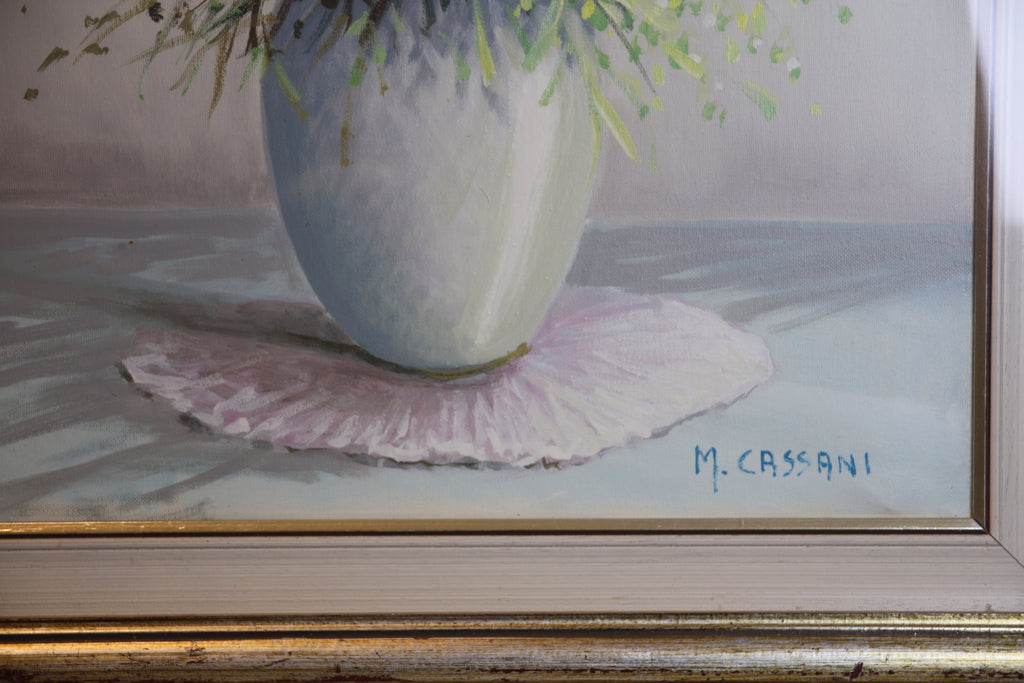 M. Cassani – Originales Olgemalde Blumenstilleben mit Vase – Handsigniert
