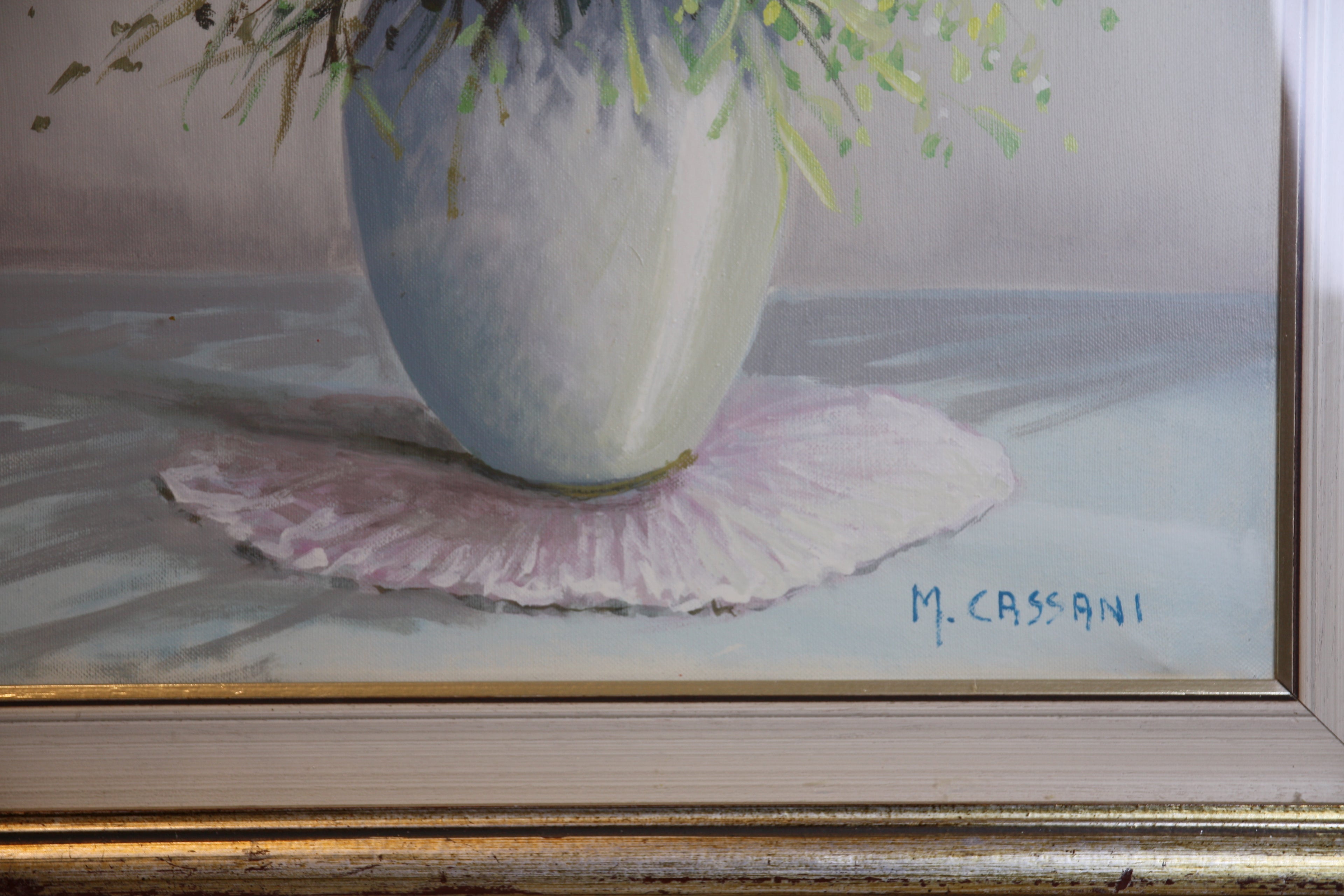 M. Cassani – Originales Olgemalde Blumenstilleben mit Vase – Handsigniert