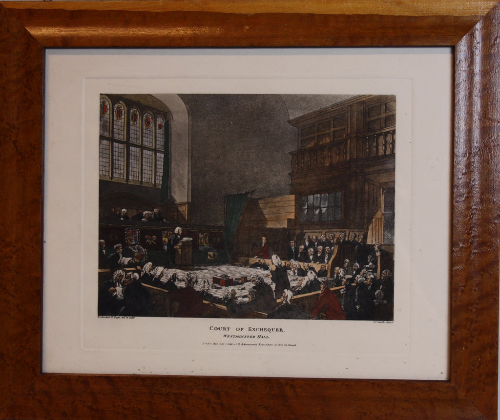 Antiker Aquatinta Stich Court of Exchequer Westminster Hall – Ackermann 1808 – Pugin und Stadler
