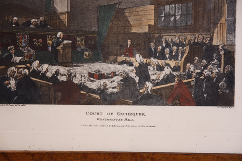 Antiker Aquatinta Stich Court of Exchequer Westminster Hall – Ackermann 1808 – Pugin und Stadler