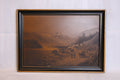Antiker Stich Schweizer Alpendorf mit Gebirgslandschaft – Sepia Lithografie 19. Jahrhundert