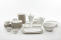 Grosses Porzellan Tafelservice Weiss mit Grauem Randdekor und Goldrand – ca. 60 Teile – Vintage Geschirr Set