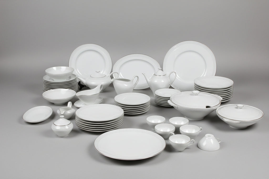 Heinrich und Co – H&C Selb Bavaria Germany – Grosses Porzellan Tafelservice Weiss mit Goldrand und Reliefdekor